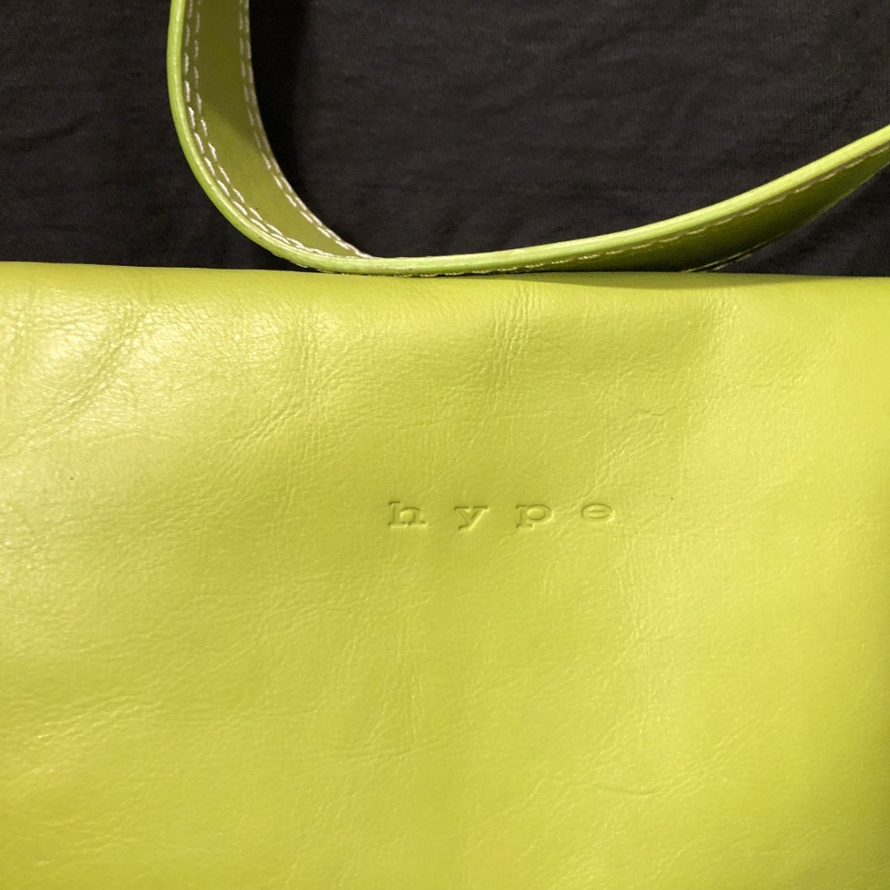 3/$29 Hype Lime Green &  White Leather Flap Handbag - Picture 4 of 7